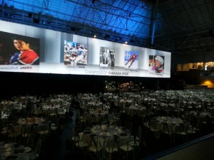 Prior to the show at Maple Leaf Gardens. Can you see the stage under the huge video screen?